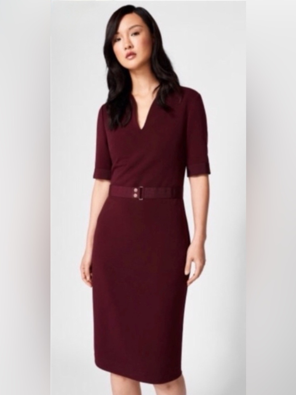 Ted Baker JESABIL Sheath Dress Knee Length Burgundy SZ 8